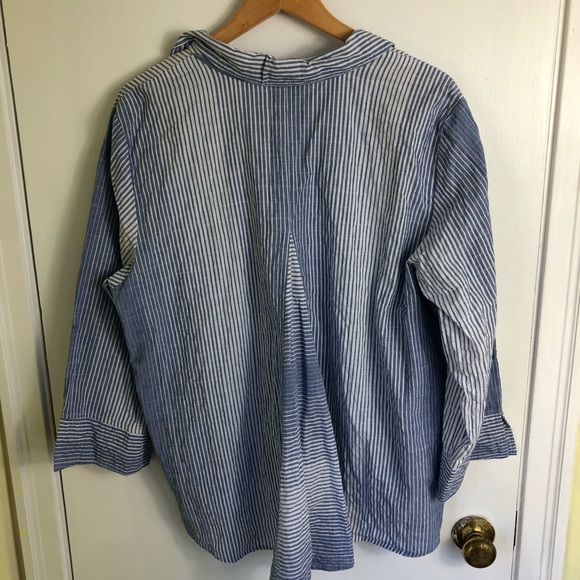 Habitat Cotton Striped Button Up Oversized Top Blue & White Size: XL - Picture 4 of 8